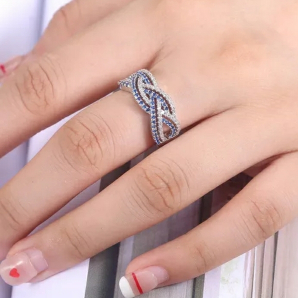 New Silver and Blue Braid Ring - Picture 2 of 6